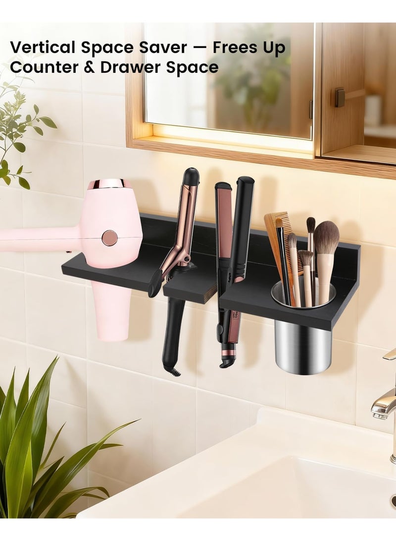 YelaJoy Hair Dryer Holder Self Adhesive Hair Tool Organizer Blow Dryer Holder Wall Mount Hair Care Tools Organizer Bathroom Space Saver (Black) - Image 2
